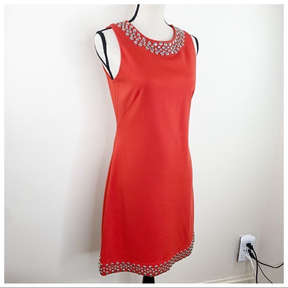 Trina Turk Orange Knit Studded Sleeveless Sheath Dress‎ Sz 6